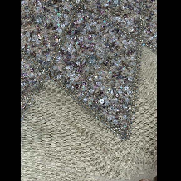 NWT JS Collections [ 4 ] Long Sleeve Embellished Tulle‎ Gown Champagne - Picture 11 of 12